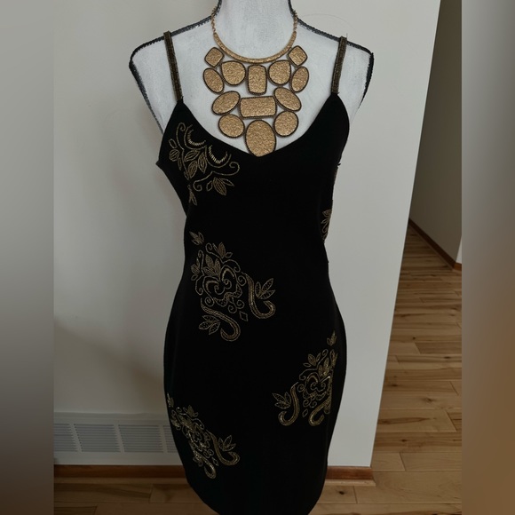 Night out dress black gold spaghetti straps - Picture 4 of 12
